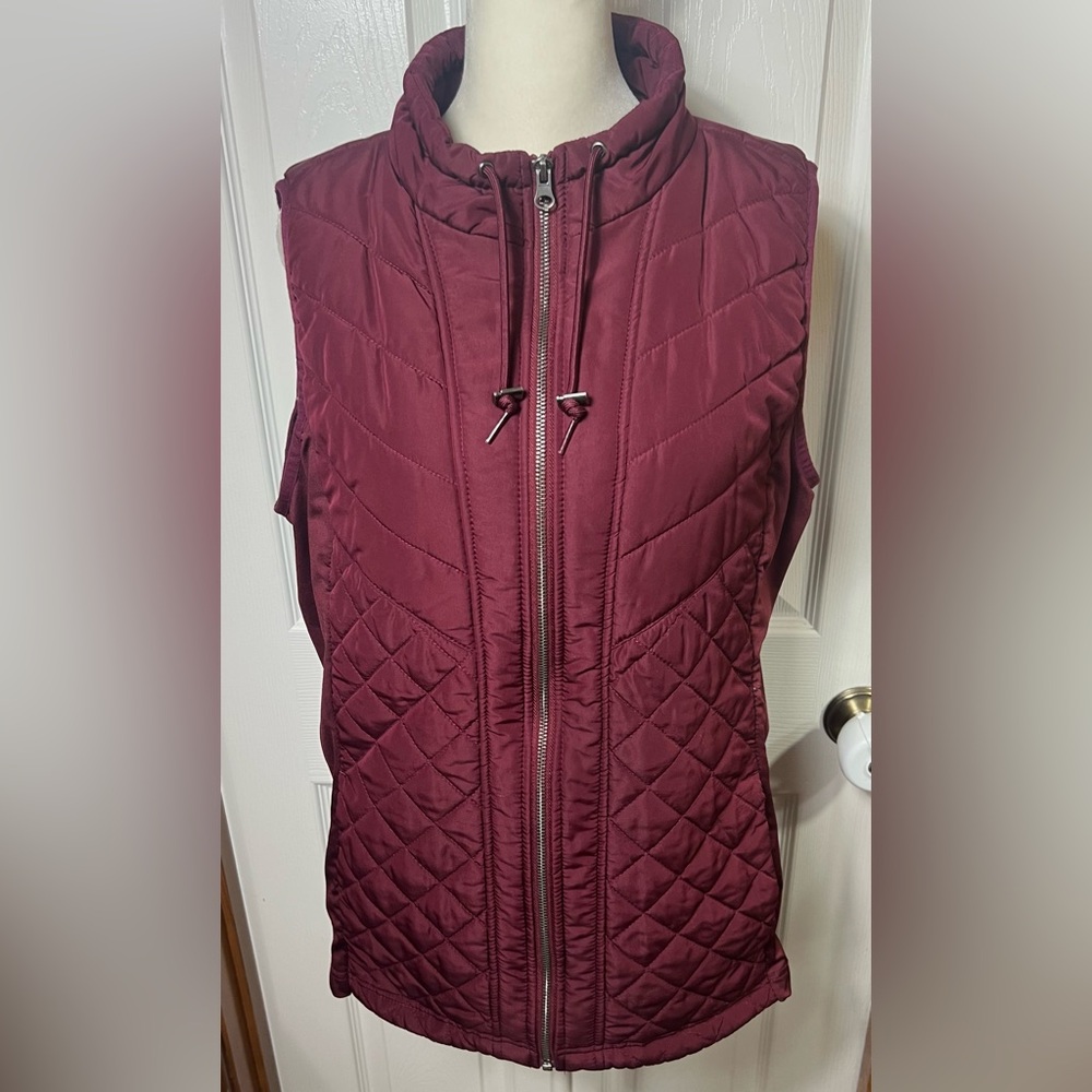 Maurices Puffer Vest Puffer Jacket Full Zip Maroon Red Quilted Lightweight L